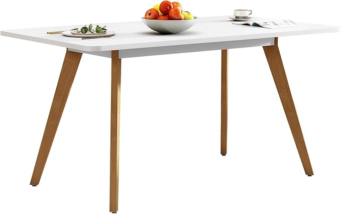 47.2" Dining Table for 4-6 Person - Rectangular Kitchen Table with Soild Wood Legs Mid Century Modern Table for Dinning Room, Kitchen, Living Room (White)
