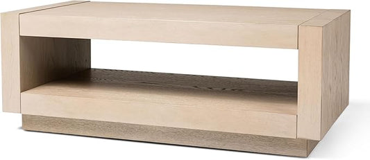 Maven Lane Artemis Coffee Table – 18 Inch Rectangle Table with Storage – White Solid Wood – Ideal for Living Room and Lounge