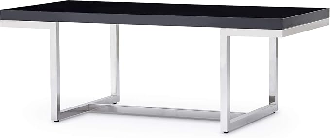 Modern Straz Coffee Table Glossy Black Lacquer Top Polished Stainless-Steel Base