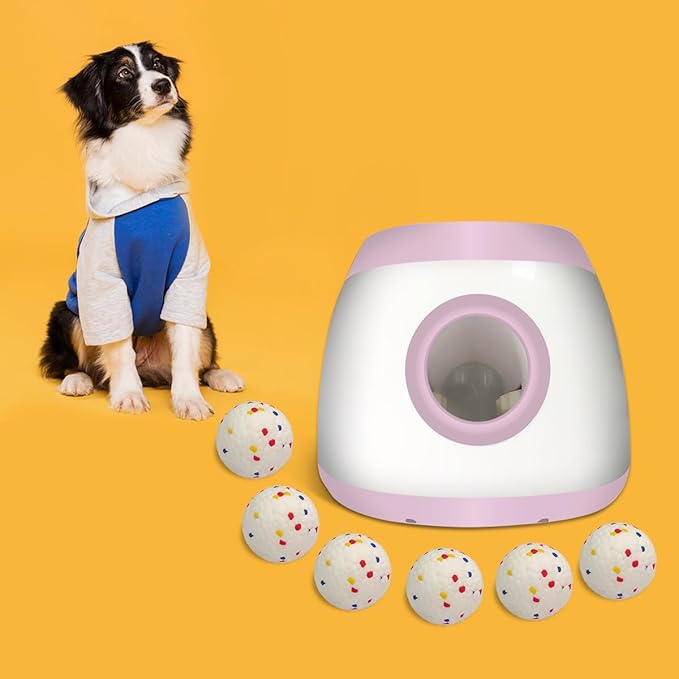 AutoDog Ball Launcher - Large Silent Dog Ball Thrower with Remote Control, 3 Adjustable Distances (40t/60ft/80ft), Rechargable,Includes 6 Durable 2.5" Balls for Medium/Large Dogs (Pink, Large)