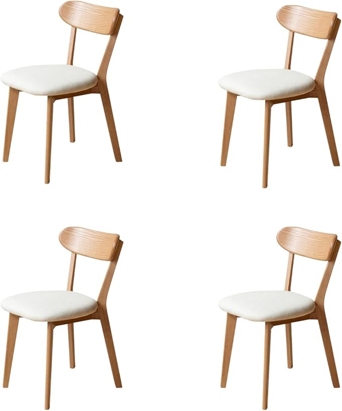 100% Solid Wood Upholstered Dining Chairs, Mid Century Modern Oak Dining Chairs with Curved Back Design with Butterfly Wing Shape for Kitchen, Dining Room, Restaurant (4PK, Log Color-Beige Cushion)