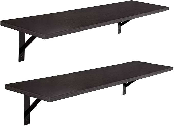 DINZI LVJ Long Wall Shelves, 31.5 Inch Wall Mounted Shelves Set of 2, Easy-to-Install, Wall Storage Ledges with Sturdy Metal Brackets for Living Room, Bathroom, Bedroom, Kitchen, Espresso