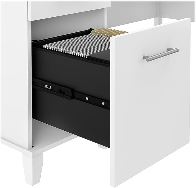 Bush Furniture Somerset 60W L Shaped Desk with Hutch in White