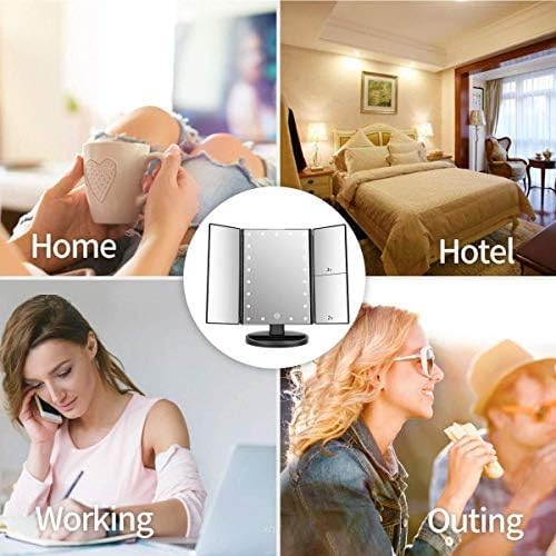 Trifold Makeup Mirror Vanity Mirror with Lights,1X 2X 3X Magnification,Touch Screen,180 Adjustable Rotation,Portable Travel Bathroom Cosmetic Mirror