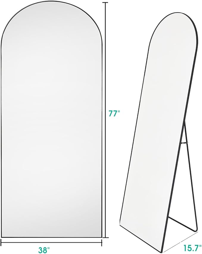 Full Length Mirror, Arched Floor Mirror, 38" x 77" Oversized Full Length Mirror, Freestanding, Full Body Mirror, Arch Mirror Full Length, Wall Mounted Mirror for Bedroom, Black