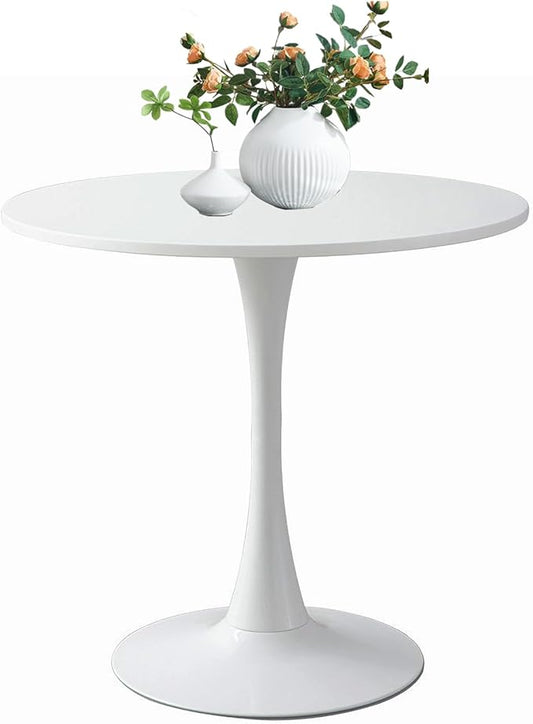 24" Tulip Table for 2-3 Persons Modern Round Dining Table, Mid-Century Dining Room Wooden MDF Circle Top Small for Kitchen Living Room Leisure Area(White, 23.6")