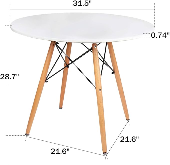 31.5 Inch Small Round Dining Table for 4 People Kitchen Home Modern Leisure Wood Legs Table White