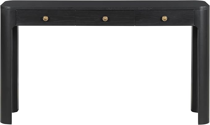 52“ Rustic Console Table with Curved Corners for Safety, Entryway Table with 3 Concealed Drawers, Sturdy Sofa Table with Thick Legs for Hallway & Living Room(Black)