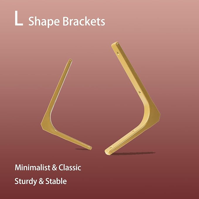 DINZI LVJ Long Wall Shelves, 47.3" Wall Mounted Shelves Set of 4, Large Floating Shelves with Metal Brackets, for Living Room, Bathroom, Bedroom, Kitchen, White and Gold