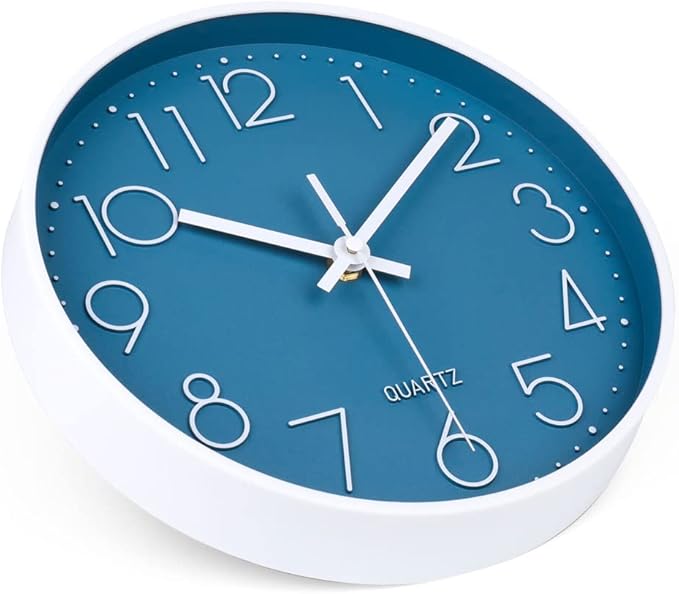 jomparis 10 Inch Cerulean Wall Clock Battery Operated Silent & Non-Ticking Wall Clock Decor for Bathroom Bedroom