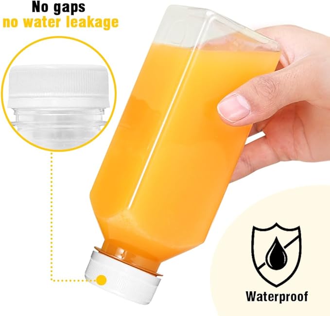 Plastic Juice Bottles, Reusable Juice Containers with White Tamper Proof Lids, Brush, Funnel and Labels, Clear Juice Containers for Juicing, Smoothie and Homemade Beverages (6PCS 12oz)