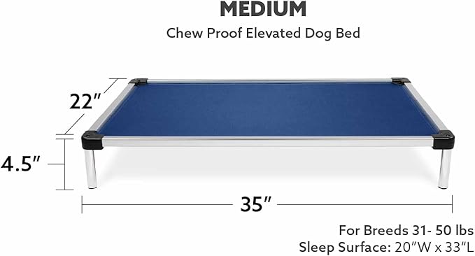 K9 Ballistics Chew Proof Elevated Cooling Dog Bed - Made for Aggressive Chewers, Virtually Indestructible, Ripstop Fabric with No Padding, Pre-Assembled - Medium, Blue Quartz