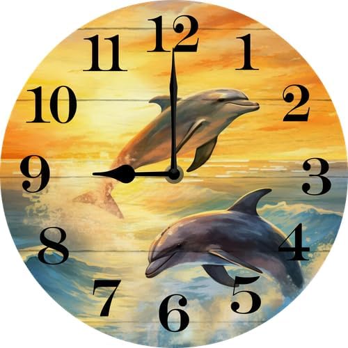 Wall Clock,Dolphin Kitchen Decor and Accessories, Decorative Battery Operated Clocks for Living Room Bedroom Bathroom Farmhouse, 10 Inch