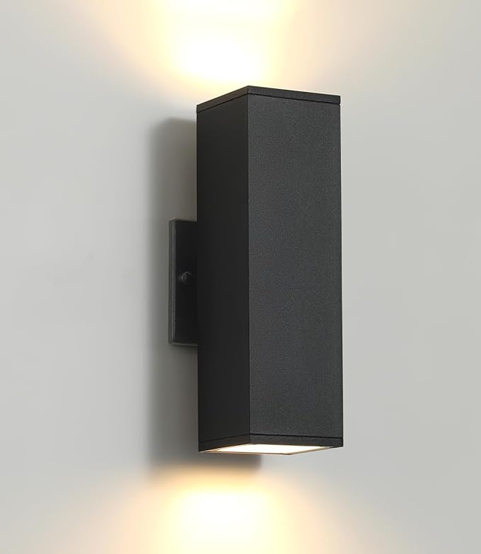 tewei LED Outdoor Wall Sconce Lights Modern Exterior Lighting Fixtures, Matte Black Up and Down Outdoor Wall Lights for House Front Porch Garage, Warm White 3000K, 1 Pack