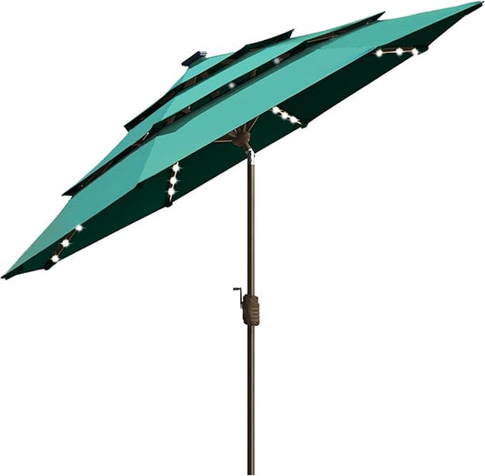 EliteShade USA 10-Year-Non-Fading Solar 9ft 3 Tiers Market Umbrella with 80 LED Lights Patio Umbrellas Outdoor Table with Ventilation,Teal