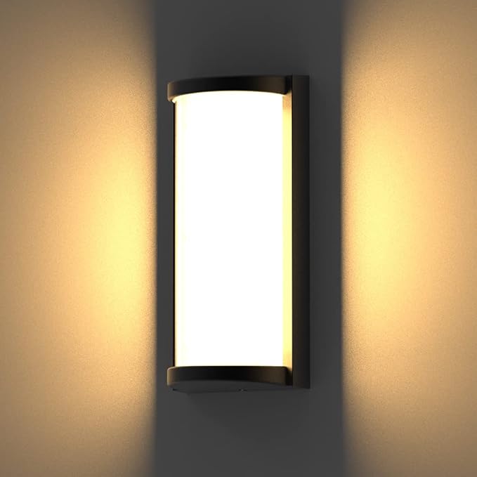 Sytmhoe Modern 3000K LED 18W Aluminum Semicircle Outdoor Wall Sconce Exterior Light Outside Light Fixture, Black with Warm White, IP65 Waterproof Wall Lights for House Patio Porch Garage(3000k)