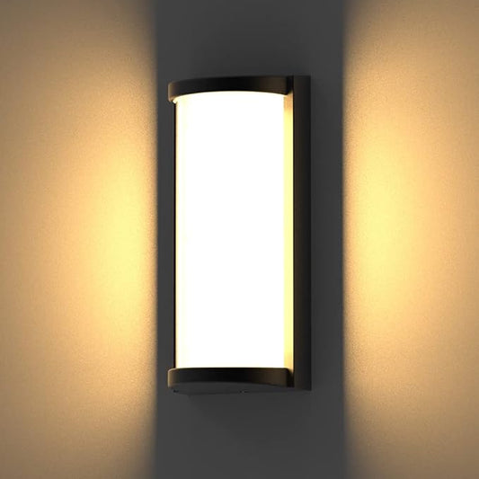 Sytmhoe Modern 3000K LED 18W Aluminum Semicircle Outdoor Wall Sconce Exterior Light Outside Light Fixture, Black with Warm White, IP65 Waterproof Wall Lights for House Patio Porch Garage(3000k)