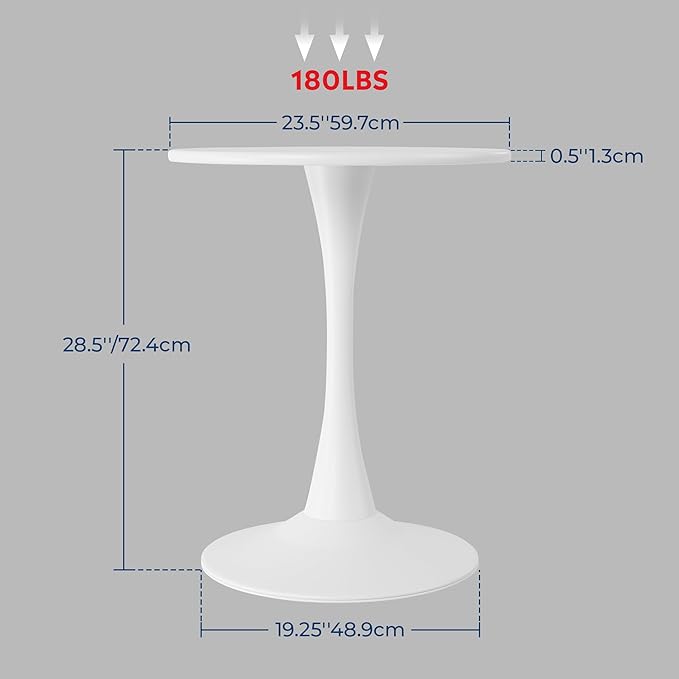 Costaelm Small Dining Table, Round PP Outdoor Table, Weather Resistant Balcony Table for Outside Poolside Deck Lawn Garden Backyard, White