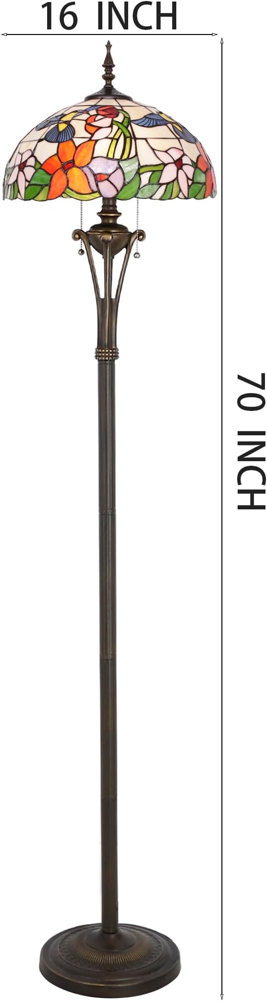 Tiffany Floor Lamp Amber Hummingbird Stained Glass Standing Reading Light 16X16X70 Inches Antique Pole Corner Lamp Decor Bedroom Office Living Room