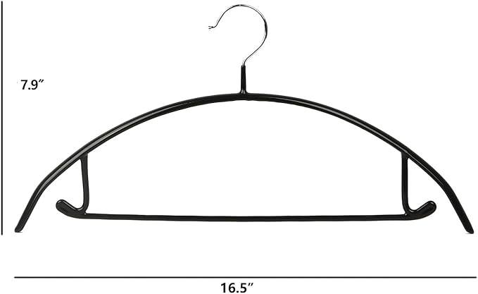 Non-Slip Rubber Coated Metal Hangers No Shoulder Bump, Set of 5/10 Heavy Duty Contour Sweater Hangers for Shirts Coats Dresses or Suits, Rust-Free Closet Clothes Organizer, 16.5”, Black