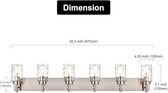 BONLICHT Mid-Century Bathroom Vanity Wall Light with Clear Water Glass, Farmhouse 6 Light Bath Lighting Over Mirror Modern Brushed Nickel Sconce Wall Lamp for Dining Room Dressing Table Vanity Table