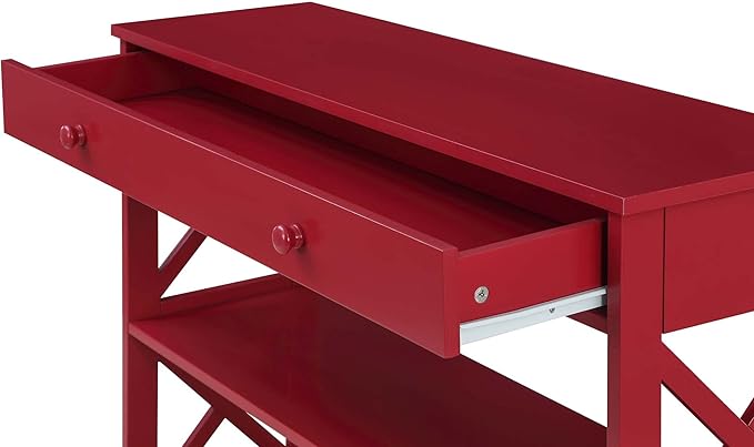 Convenience Concepts Oxford 1 Drawer Console Table with Shelves, Cranberry Red