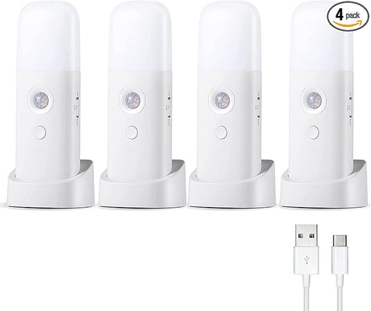Motion Sensor Night Lights Indoor, Rechargeable Night Light Battery Powered, Portable Nightlight with Adjustable Brightness Activated Table Lamp for Kids, Adults(Cool White, 4Pack)