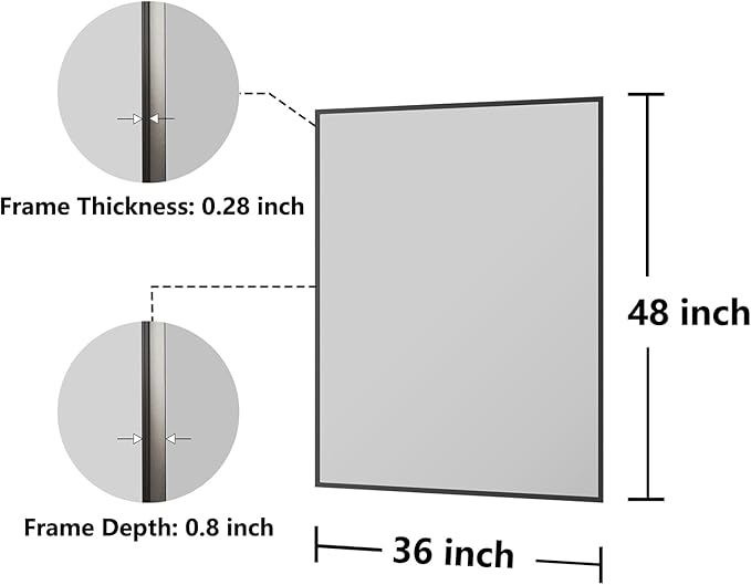 Bathroom Mirror 36"x48" Matte Black Rectangle Bathroom Wall Mirror for Over Sink, Modern Large Vanity Mirror, HD Tempered Glass, Anti-Rust Aluminum Alloy Frame, for Living Room, Bedroom, Entryway