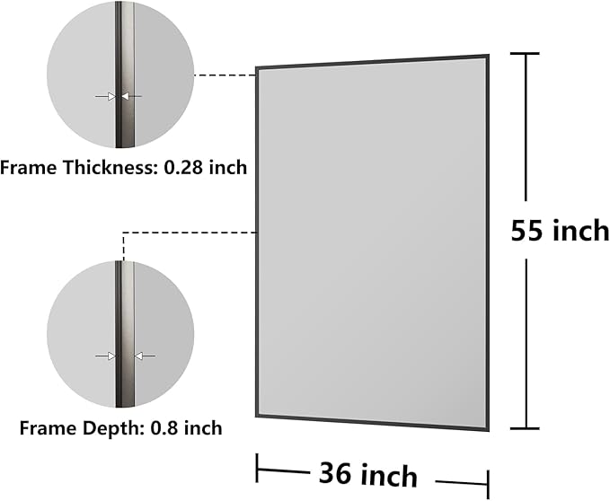 Bathroom Mirror 36"x55" Matte Black Rectangle Bathroom Wall Mirror for Over Sink, Modern Large Vanity Mirror, HD Tempered Glass, Anti-Rust Aluminum Alloy Frame, for Living Room, Bedroom, Entryway