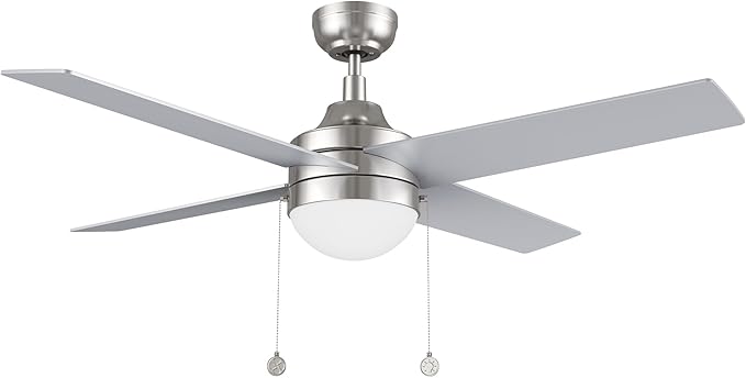 CEME 52" Ceiling Fan with Light Low Profile, DC 5 Speeds Silent Ceiling Fan with Remote, 5 Dual Finish Blades, 3 Light Colors Dimmable LED for Bedroom Room,Silver