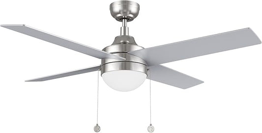 CEME 52" Ceiling Fan with Light Low Profile, DC 5 Speeds Silent Ceiling Fan with Remote, 5 Dual Finish Blades, 3 Light Colors Dimmable LED for Bedroom Room,Silver