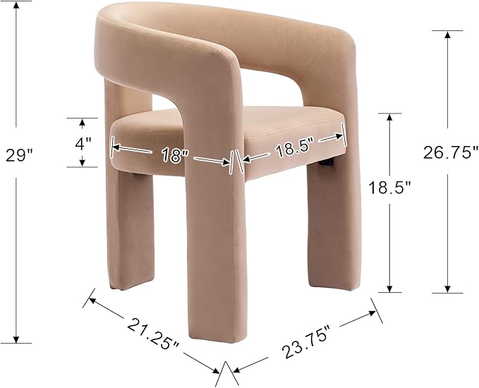 Modern Velvet Fabric Upholstered Dining Chairs with Open-Back, Cute Barrel Side Chairs Kitchen Armchair Accent Chairs for Dining Room Bedroom, Khaki