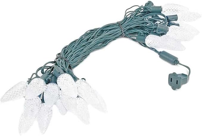 Novelty Lights 25 Feet 25 Light C9 Diamond Faceted LED String Lights, Pure White, Pre-Lamped Holiday Lights on Green Wire, UL Listed Indoor/Outdoor, Connectable End-to-End