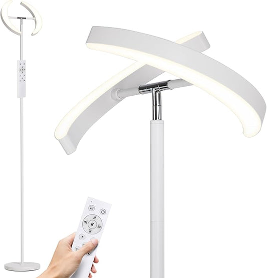 SUNMORY Floor Lamps for Living Room, 28W/1600LM Bright LED Floor Lamp with Remote & 2 Rotatable Lights, 74" Dimmable Tall Standing Lamp, Modern Reading Torchiere Corner Lamp for Bedroom Office, White