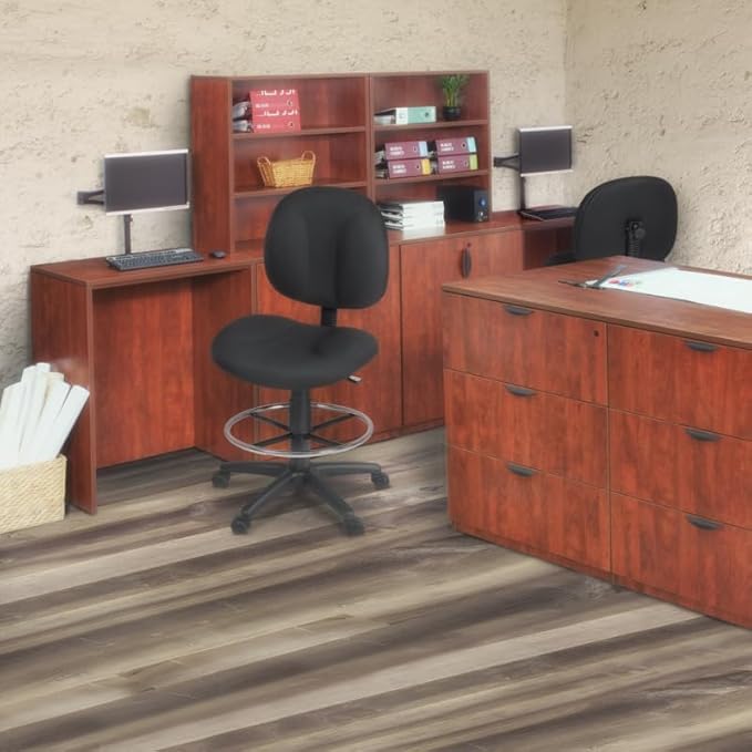 Romig Comfort Series Swivel Fabric Computer Task Chair with Drafting Kit - Black