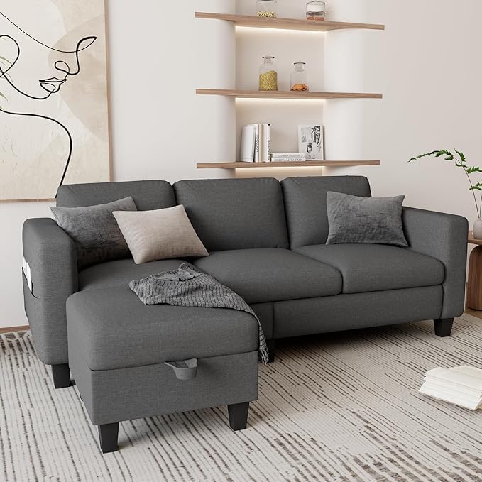 Sectional Couches for Living Room, 78" L Shaped Sofa 3 Seat Modern Couch with Storage Ottoman Convertible Couches for Small Space, Living Room, Bedroom, Apartment and Office