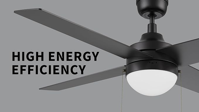 CEME 52" Ceiling Fan with Light Low Profile, DC 5 Speeds Silent Ceiling Fan with Remote, 4 Dual Finish Blades, 3 Light Colors Dimmable LED for Bedroom Room, Black