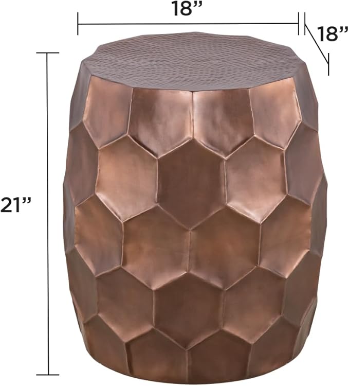 Modern Contemporary Round Aluminum Material 32" Coffee Table and 21" Height End 2PC Table Set with Glossy Diamond-Patterned Base Antique Copper