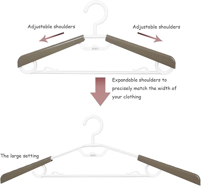 6-Pack Heavy Duty Plastic Extra-Wide Arm 15"-23" Suits Clothes Hangers with Swivel Hooks,Perfect for Coat,Jacket,Dress,Shirt,Trousers or Closet Space Saving,Grey&White