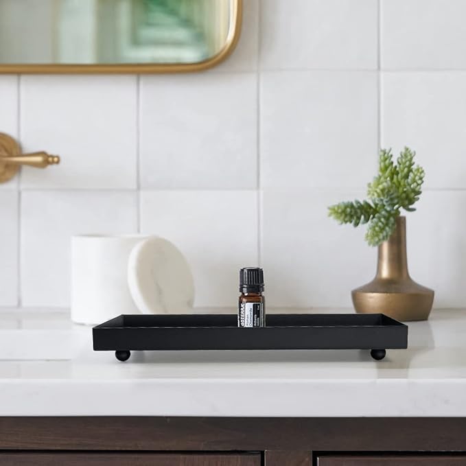 Rectangle Black Matte Metal Tray, Suit for Candle Holder, Vanity Decor Projects, Bathroom Toilet Tank Tray, Perfume or Jewelry Storage, and Coffee Table Centerpiece