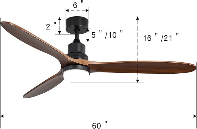 Sofucor Ceiling Fan with Lights, 60 Inch Low Profile Flush Mount Mordern Wood Ceiling Fan with Remote for Indoor Farmhouse Bedroom Living Room Outdoor Patio Porch, Reversible DC Motor, Noiseless