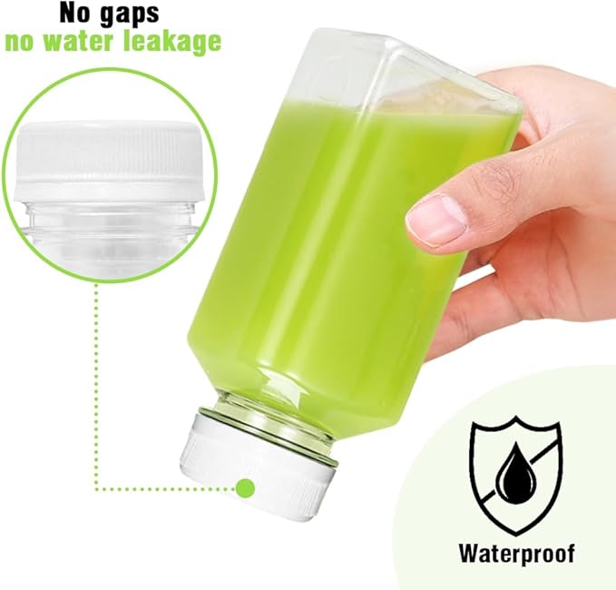 Plastic Juice Bottles, Reusable Juice Containers with White Tamper Proof Lids, Brush, Funnel and Labels, Clear Juice Containers for Juicing, Smoothie and Homemade Beverages (6PCS 8oz)