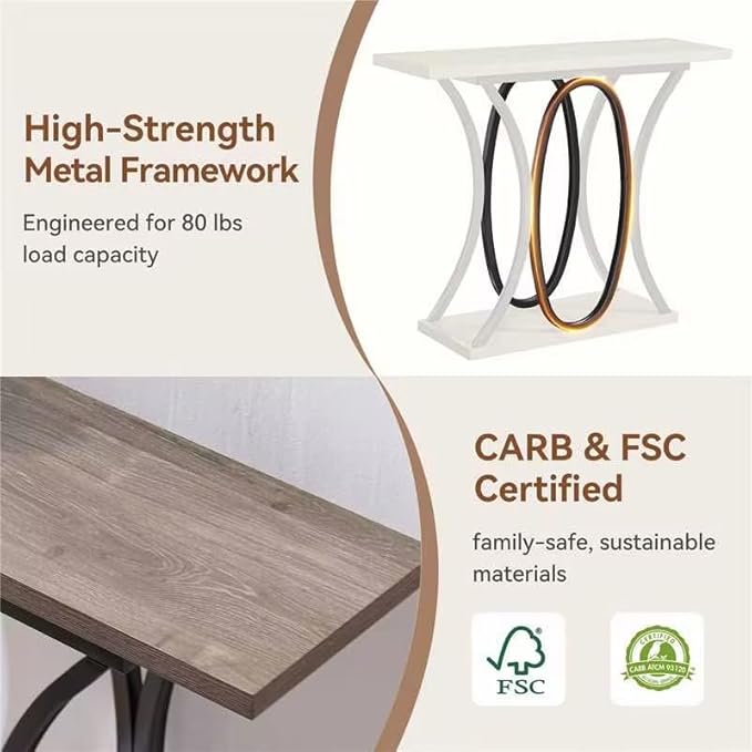 BedsPick Entryway Console Table, 40 Inch Narrow Wood Hallway Table Foyer Table Behind Couch, Sofa Table with Metal Legs and 1.18 Thick Board (Grey)