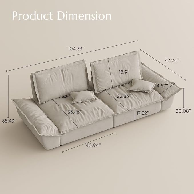 POVISON Oversized Modular Sectional Sailboat Sofa for Living Room with Adjustable Backrest Modern Sectional Couches Loveseat Large Deep Sofa Set 2 Seats Big Comfy Cloud Couch for House Office