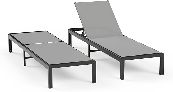 Aluminum Lounge Chairs Outdoor Chaise Furniture,2 Sets Patio Metal Deck Lounger Adjustable 5-Position Poolside Chase Recliner with Wheels for Beach,Coffee Table, (Gray, 2 Chairs)