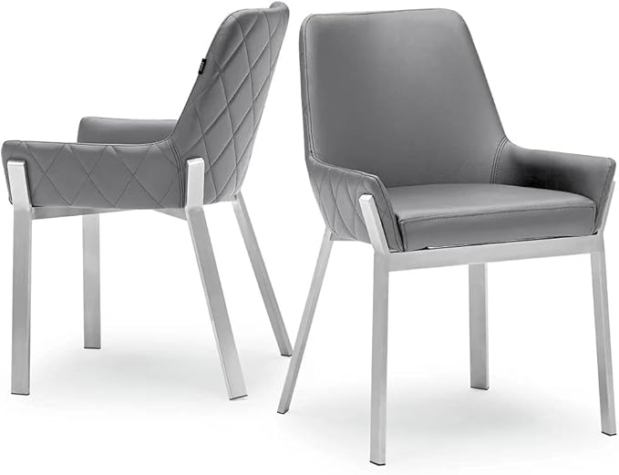 ZURI Sydney Gray Leatherette Dining Chair with Brushed Stainless Steel Legs