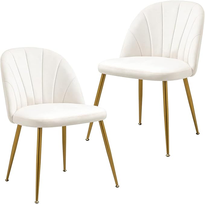 Velvet Dining Chairs Set of 2, Upholstered Mid Century Modern Dining Chairs, Armless Accent Chair with Metal Gold Legs for Living Room, Kitchen, Dining Room, Beige