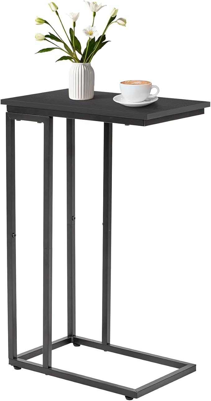 C-Shaped End Table, for Living Room, Bedroom, Small Spaces, TV Tray Couch Side Tables Laptop Table, Black