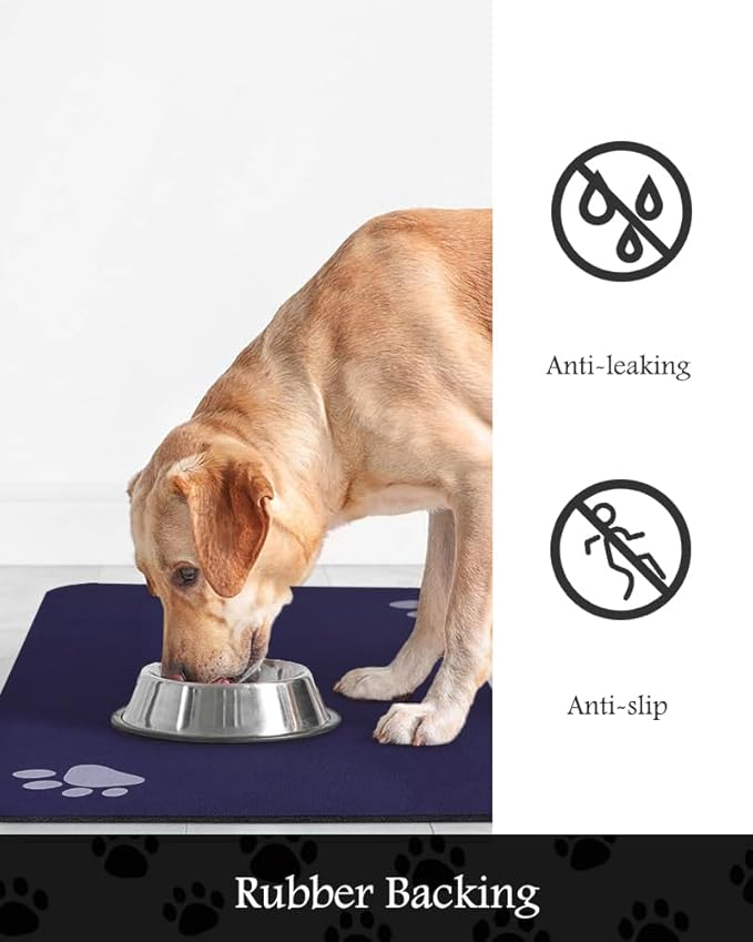 Pet Feeding Mat-Absorbent Dog Mat for Food and Water Bowl-No Stains Quick Dry Water Dispenser Mat-Dog Accessories Pet Supplies-Bowl for Messy Drinkers（Navy,12"x19"