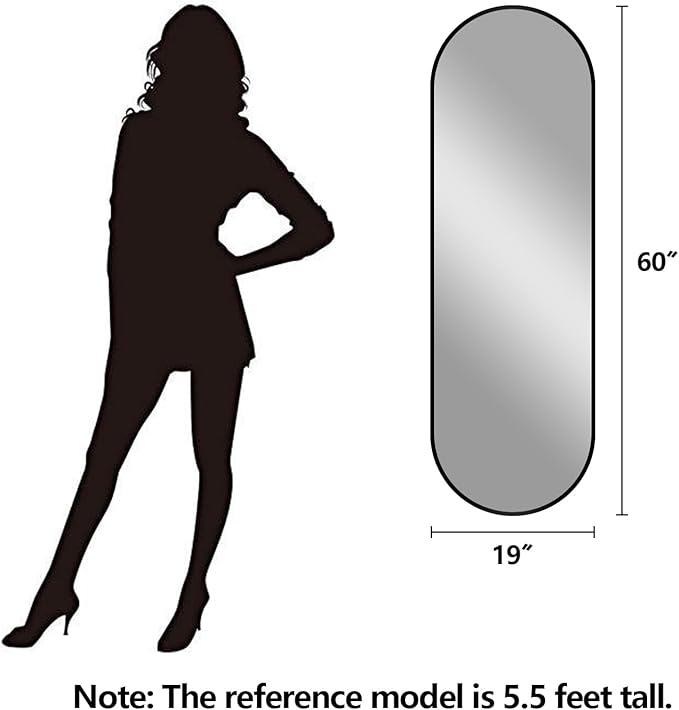 Oval Full Length Mirror, 60"×19" Wall-Mounted Mirror with Metal Frame, Ultra-Clear Explosion-Proof, Simple and Classic Deco for Cloakroom/Bedroom/Living Room, Black